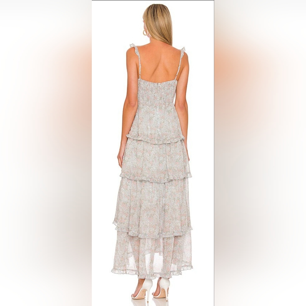 ASTR The Label Revolve Ruffle Maxi Dressblue Light Blue Floral smocked bodice - Picture 3 of 12